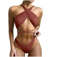 thumbnail image 1 of JSGEK Womens Cross Front Bikini Set Halter Neck Design Breathable Fabric Relaxed Silhouette for Tropical Getaways Brown S, 1 of 5
