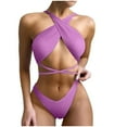 thumbnail image 1 of JSGEK Womens Cross Front Bikini Set Halter Neck Design Breathable Fabric Relaxed Silhouette for Tropical Getaways Purple S, 1 of 5