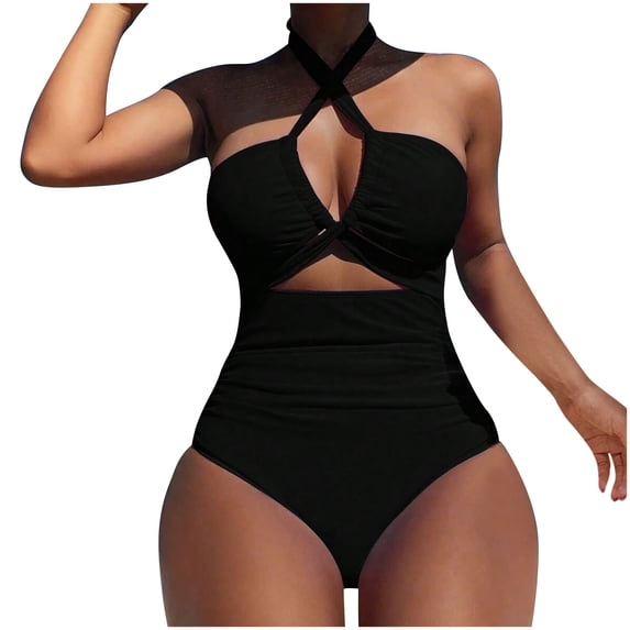 JSGEK Womens Cutout One Piece Swimsuit Square Neck Design Stretchy Fabric Relaxed Silhouette for Pool Parties Black S