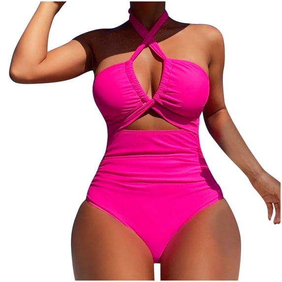 JSGEK Womens Cutout One Piece Swimsuit Square Neck Design Stretchy Fabric Relaxed Silhouette for Pool Parties Pink S