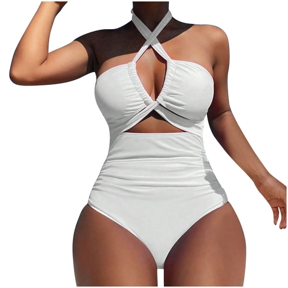 JSGEK Womens Cutout One Piece Swimsuit Square Neck Design Stretchy Fabric Relaxed Silhouette for Pool Parties White M