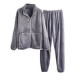 thumbnail image 1 of JSGEK Womens Fleece Pajama Sets Long Sleeve Button Design Warm Fabric Relaxed Silhouette for Daily Lounge Gray L, 1 of 6