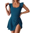 thumbnail image 1 of JSGEK Womens Flowy Swim Dress Ruffle Hem Design Quick Dry Fabric Relaxed Silhouette for Cruise Wear Blue S, 1 of 6
