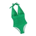 thumbnail image 1 of JSGEK Womens Halter Bikini Top Push Up Design Stretchy Fabric Relaxed Silhouette for Summer Vacations Green M, 1 of 5