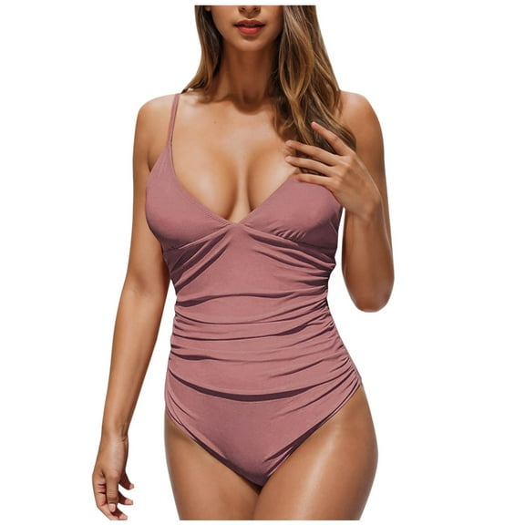 JSGEK Womens Halter One Piece Swimsuit Ruched Design Tummy Control Fabric Relaxed Silhouette for Beach Getaways Gold M