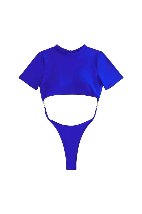 Womens High Cut Bikini Set Halter Top Design Soft Fabric Relaxed Silhouette for Cruise Wear Blue S