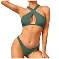 thumbnail image 1 of JSGEK Womens High Cut Bikini Set Solid Color Design Quick Dry Fabric Relaxed Silhouette for Summer Vacations Green S, 1 of 5