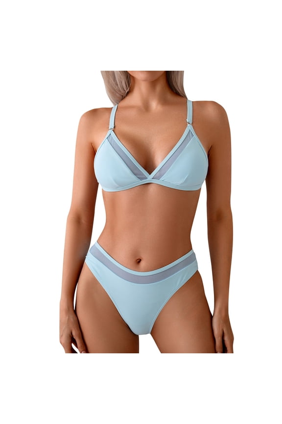 Womens High Cut Bikini Set Triangle Top Design Quick Dry Fabric Relaxed Silhouette for Water Activities Blue S