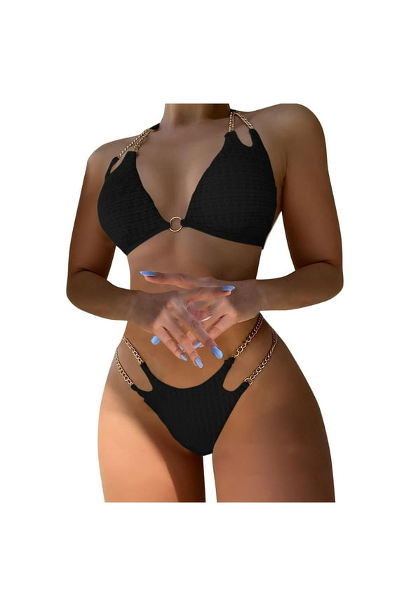 Womens High Cut Bikini Set Triangle Top Design Soft Fabric Relaxed Silhouette for Beach Getaways Black S