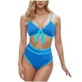 thumbnail image 1 of JSGEK Womens High Waisted Bikini Set Contrast Trim Design Stretchy Fabric Relaxed Silhouette for Beach Getaways Blue XL, 1 of 4