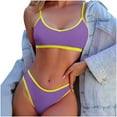 thumbnail image 1 of JSGEK Womens High Waisted Bikini Set Contrast Trim Design Stretchy Fabric Relaxed Silhouette for Summer Vacations Purple L, 1 of 3