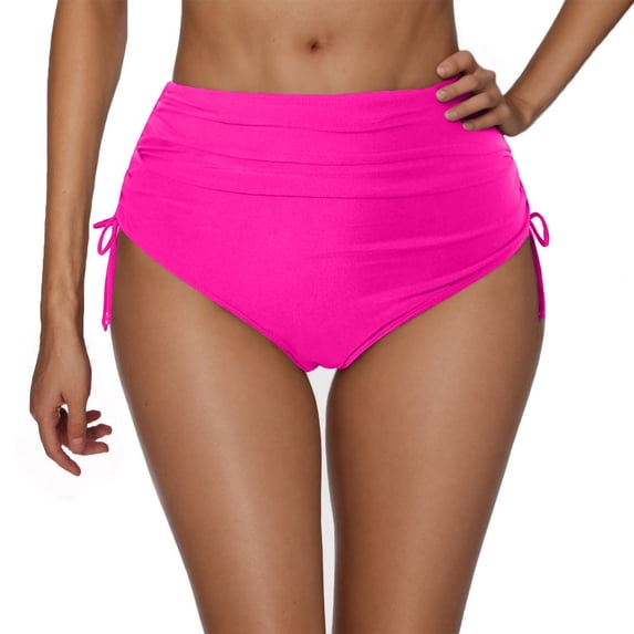 JSGEK Womens High Waisted Swim Bottoms Full Coverage Design Soft Fabric Relaxed Silhouette for Tropical Getaways Pink M