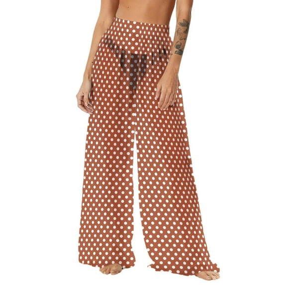 JSGEK Womens High Waisted Swim Cover Up Pants Wide Leg Design Lightweight Fabric Relaxed Silhouette for Pool Parties Brown L