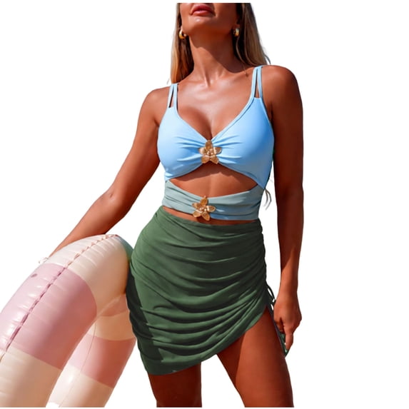JSGEK Womens High Waisted Swim Skort Ruffle Hem Design Quick Dry Fabric Relaxed Silhouette for Beach Getaways Green XXL