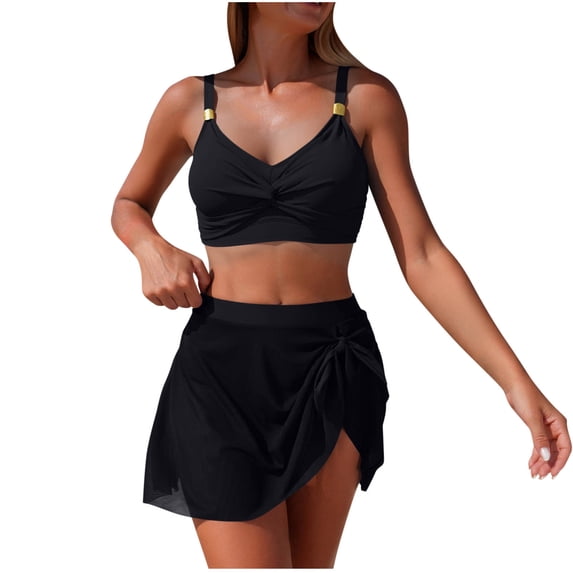 JSGEK Womens High Waisted Swim Skort Ruffle Hem Design Quick Dry Fabric Relaxed Silhouette for Water Activities Black XXL