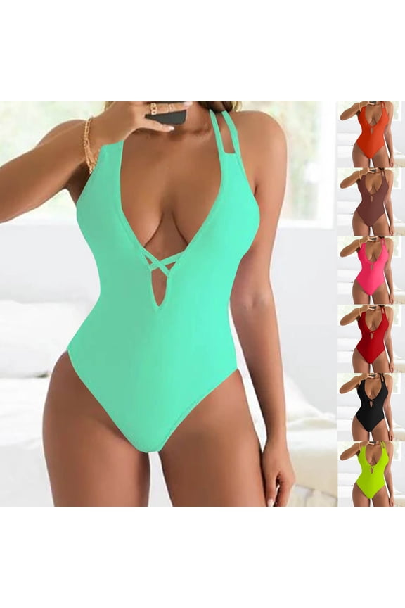 Womens Keyhole One Piece Swimsuit Plunge Neck Design Tummy Control Fabric Relaxed Silhouette for Pool Parties Black L