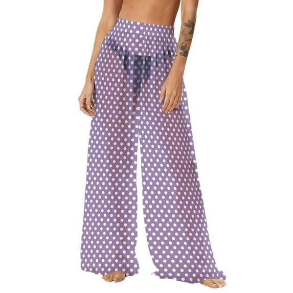 JSGEK Womens Linen Blend Swim Cover Up Pants Drawstring Waist Design Soft Fabric Relaxed Silhouette for Tropical Getaways Purple L