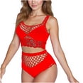 thumbnail image 1 of JSGEK Womens Lingerie Set Lace Fishnet Babydoll Bodysuit Two Piece Nightwear Sexy See Through Outfits Suits Red Free Size, 1 of 2