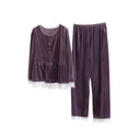 thumbnail image 1 of JSGEK Womens Long Sleeve Pajama Sets Sheer Trim Design Light Fabric Relaxed Silhouette for Daily Lounge Purple XL, 1 of 9