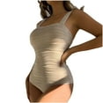 thumbnail image 1 of JSGEK Womens Metallic One Piece Swimsuit Ruched Design Quick Dry Fabric Relaxed Silhouette for Water Activities Yellow XL, 1 of 9