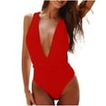 thumbnail image 1 of JSGEK Womens Minimalist One Piece Swimsuit Plunge Neck Design Soft Fabric Relaxed Silhouette for Cruise Wear Red XL, 1 of 6