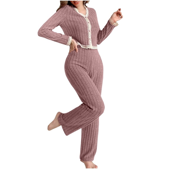 JSGEK Womens Onesie Pajama Sets Long Sleeve Elastic Design Soft Fabric Relaxed Silhouette for Home Daily Pink XL