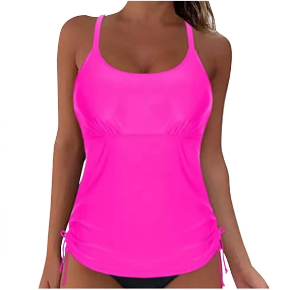 JSGEK Womens Plus Size Tankini Top Flowy Design Soft Fabric Relaxed Silhouette for Tropical Getaways Pink M