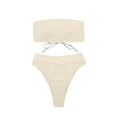 thumbnail image 1 of JSGEK Womens Ribbed Bandeau Bikini Set High Waist Design Stretchy Fabric Relaxed Silhouette for Beach Getaways Beige M, 1 of 6