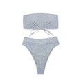 thumbnail image 1 of JSGEK Womens Ribbed Bandeau Bikini Set High Waist Design Stretchy Fabric Relaxed Silhouette for Beach Getaways Blue L, 1 of 6