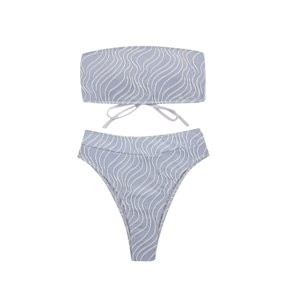 JSGEK Womens Ribbed Bandeau Bikini Set High Waist Design Stretchy Fabric Relaxed Silhouette for Beach Getaways Blue L