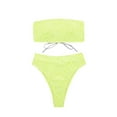 thumbnail image 1 of JSGEK Womens Ribbed Bandeau Bikini Set High Waist Design Stretchy Fabric Relaxed Silhouette for Beach Getaways Green L, 1 of 6