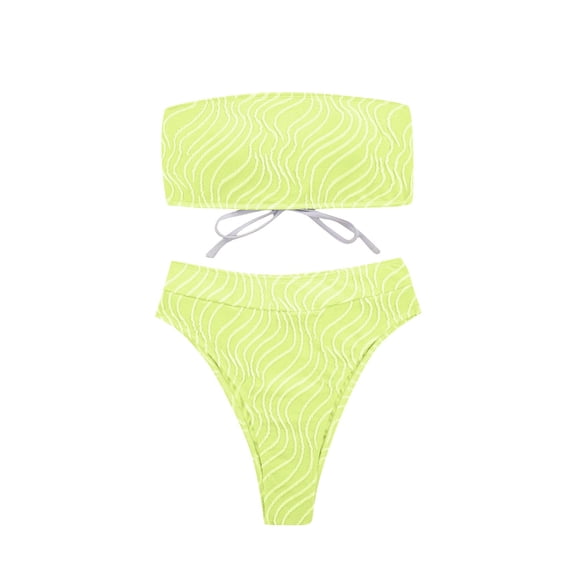 JSGEK Womens Ribbed Bandeau Bikini Set High Waist Design Stretchy Fabric Relaxed Silhouette for Beach Getaways Green L