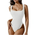 thumbnail image 1 of JSGEK Womens Ribbed One Piece Swimsuit Square Neck Design Breathable Fabric Relaxed Silhouette for Water Activities White L, 1 of 6