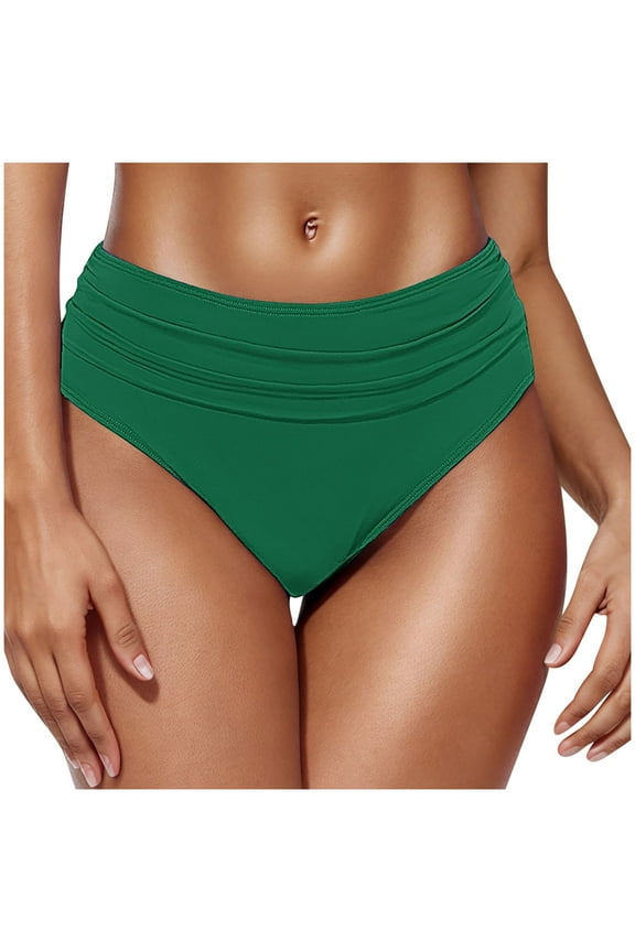 Womens Ruched High Waisted Bikini Bottoms Solid Color Design Breathable Fabric Relaxed Silhouette for Tropical Getaways Green S