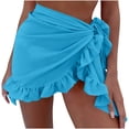 thumbnail image 1 of JSGEK Womens Ruffle Hem Swim Cover Up Skirt Tie Side Design Sheer Fabric Relaxed Silhouette for Beach Getaways Blue Free Size, 1 of 2