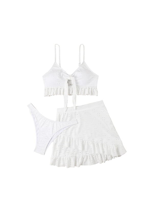 Womens Ruffle Trim Bikini Set High Waist Design Stretchy Fabric Relaxed Silhouette for Beach Getaways White S