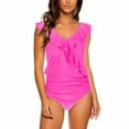thumbnail image 1 of JSGEK Womens Ruffle Trim Tankini Top V Neck Design Soft Fabric Relaxed Silhouette for Cruise Wear Pink L, 1 of 5