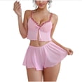 thumbnail image 1 of JSGEK Womens Satin Pajama Sets Sleeveless Lace Design Smooth Fabric Flowy Silhouette for Home Leisure Pink M, 1 of 4
