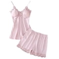 thumbnail image 1 of JSGEK Womens Satin Pajama Sets Sleeveless Lace Design Smooth Fabric Relaxed Silhouette for Sleep Wear Pink XL, 1 of 3