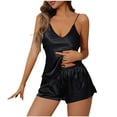 thumbnail image 1 of JSGEK Womens Satin Pajama Sets Sleeveless V Neck Design Smooth Fabric Relaxed Silhouette for Home Daily Black M, 1 of 7