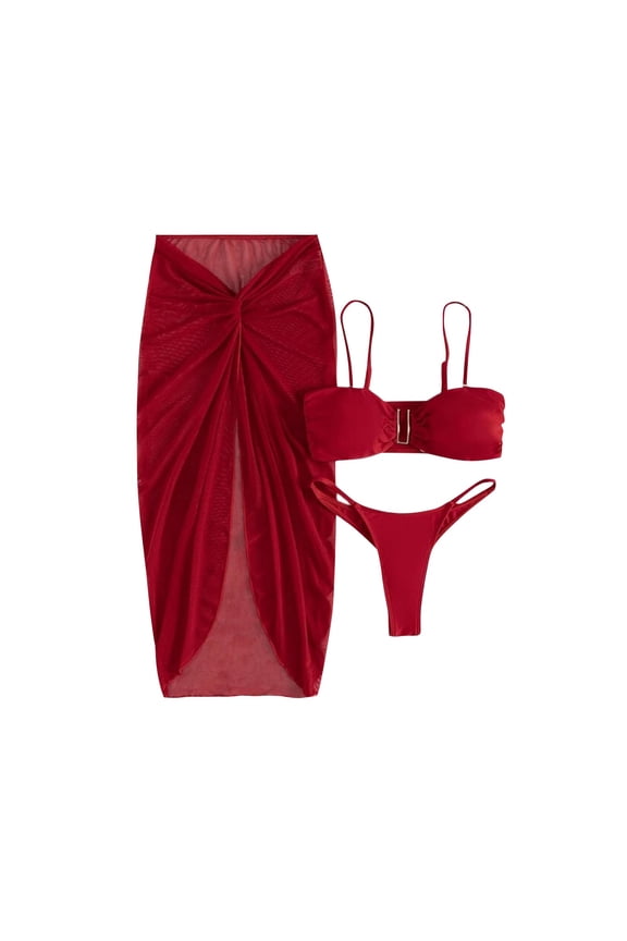 Womens Sheer Chiffon Swim Cover Up Sarong Tie Design Quick Dry Fabric Relaxed Silhouette for Summer Vacations Red S
