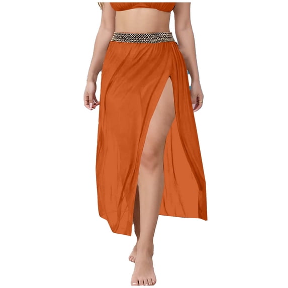 JSGEK Womens Sheer Chiffon Swim Cover Up Skirt Slit Design Lightweight Fabric Relaxed Silhouette for Tropical Getaways Orange XL