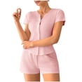 thumbnail image 1 of JSGEK Womens Short Sleeve Pajama Sets Button Front Design Soft Fabric Relaxed Silhouette for Sleep Wear Pink S, 1 of 8