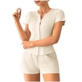 thumbnail image 1 of JSGEK Womens Short Sleeve Pajama Sets Button Front Design Soft Fabric Relaxed Silhouette for Sleep Wear White M, 1 of 4