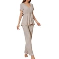thumbnail image 1 of JSGEK Womens Short Sleeve Pajama Sets Pocket Design Soft Fabric Relaxed Silhouette for Daily Lounge Beige S, 1 of 6