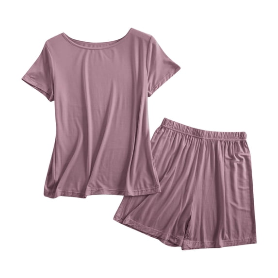 JSGEK Womens Short Sleeve Pajama Sets Round Neck Design Soft Fabric Relaxed Silhouette for Sleep Wear Purple XXXL
