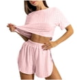 thumbnail image 1 of JSGEK Womens Short Sleeve Pajama Sets Striped Design Soft Fabric Relaxed Silhouette for Home Daily Pink S, 1 of 9