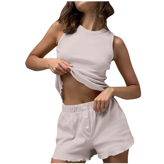 JSGEK Womens Sleeveless Pajama Sets Crop Top Design Soft Fabric Relaxed Silhouette for Home Leisure Gray XL