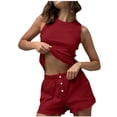 thumbnail image 1 of JSGEK Womens Sleeveless Pajama Sets Crop Top Design Soft Fabric Relaxed Silhouette for Home Leisure Red S, 1 of 6