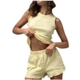 thumbnail image 1 of JSGEK Womens Sleeveless Pajama Sets Crop Top Design Soft Fabric Relaxed Silhouette for Home Leisure Yellow M, 1 of 9